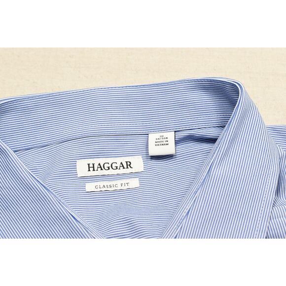 Haggar Men's Button Down Shirt Classic Fit Size 20 34/35 Blue Striped Long Sleev - Picture 8 of 8